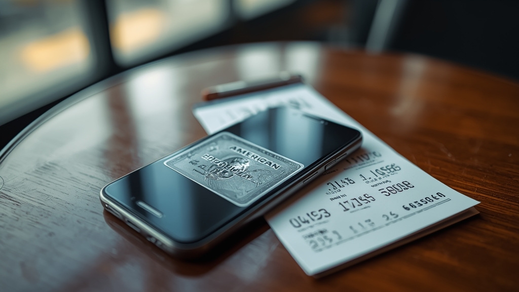 American Express Platino sulle tavolo con cellulare, viaggio aereo
