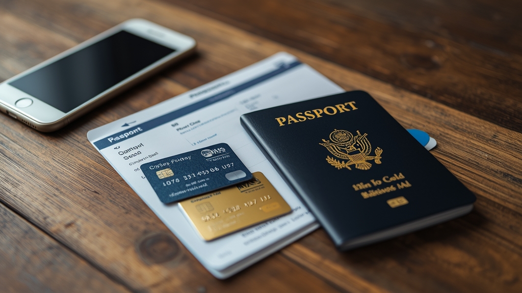 Carte di credito e passaporto su un tavolo, pronte per un viaggio internazionale