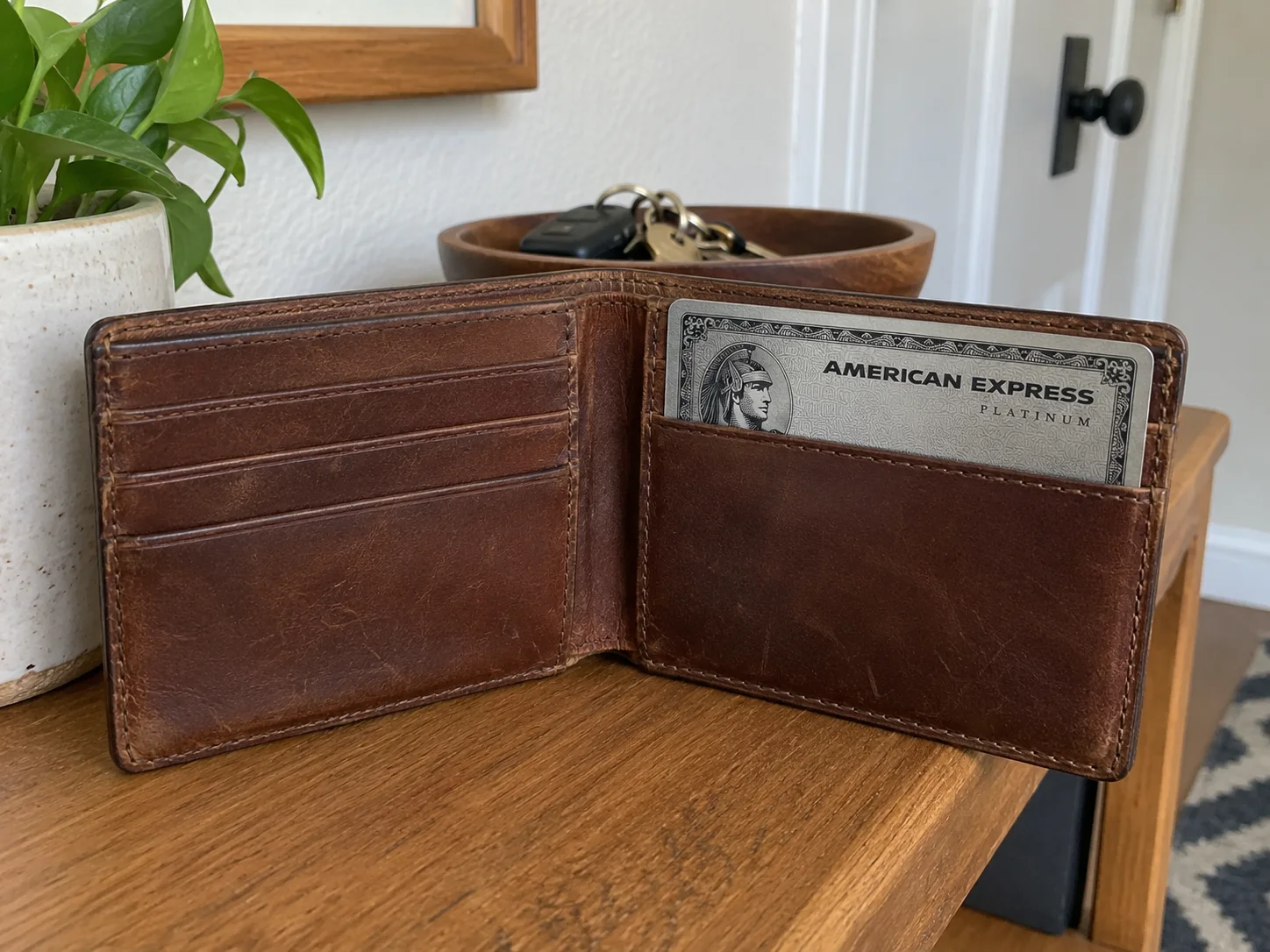 Portafoglio aperto con una Carta Platino American Express