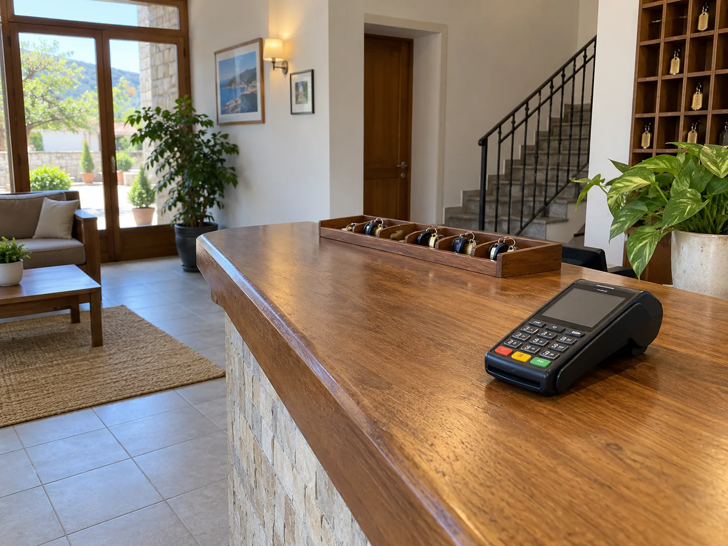 Terminale di pagamento sul banco di una reception