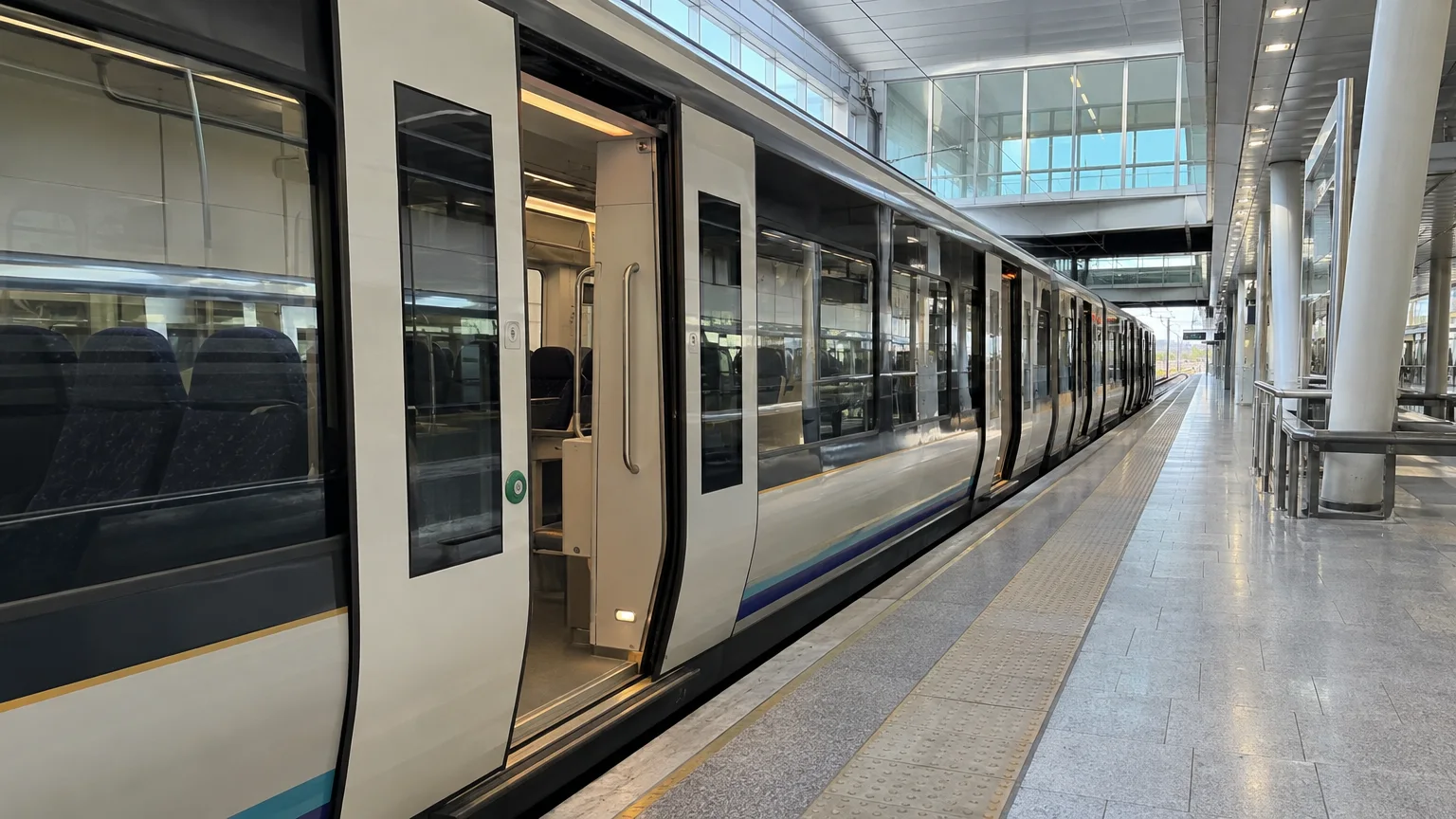Treno lungo una banchina aeroportuale