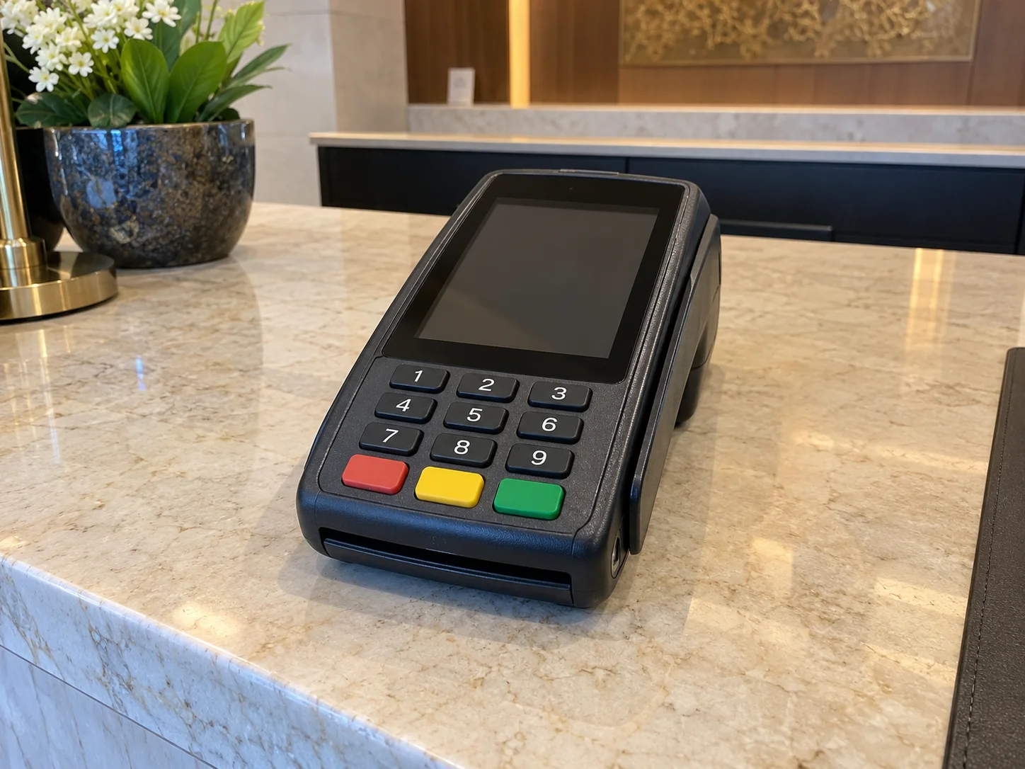 Terminale di pagamento sul banco della reception