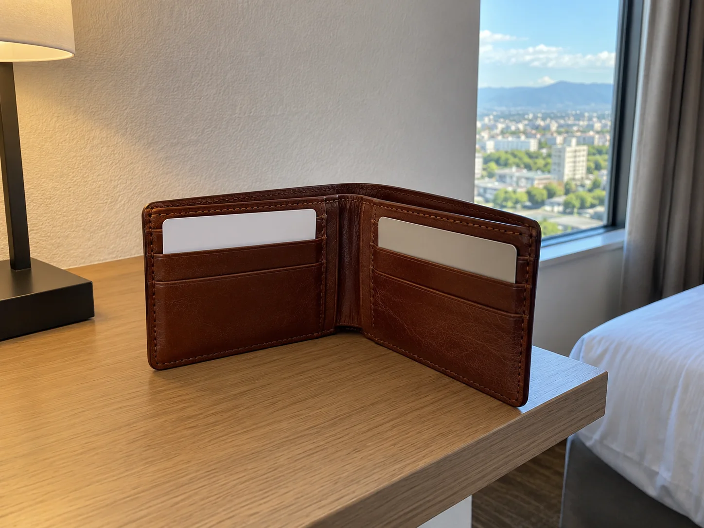 Portafoglio con carte riposte in scomparti separati