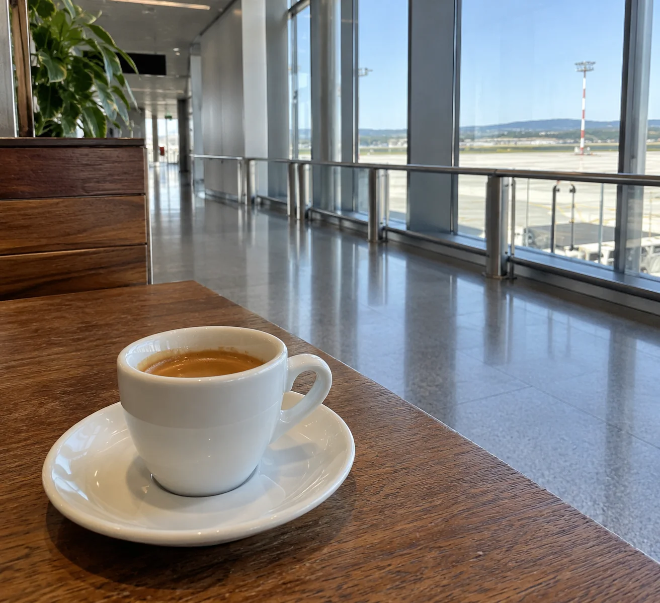 Una tazzina su un tavolino del bar nel terminal