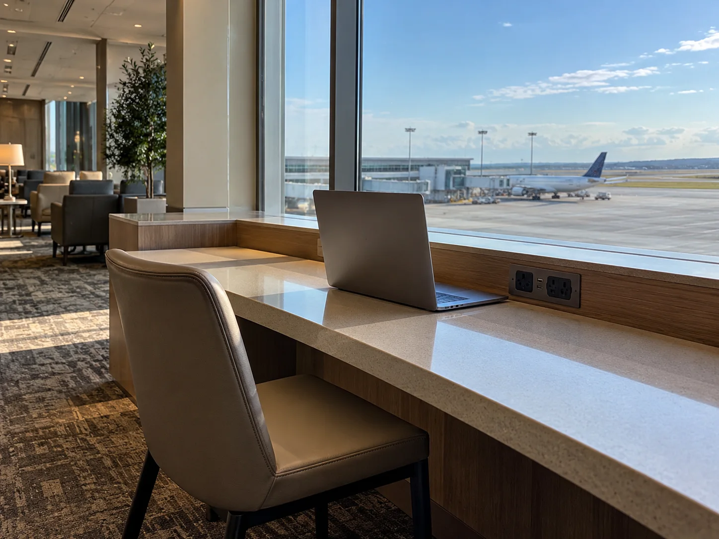 Postazione di lavoro vicino alla finestra in una lounge