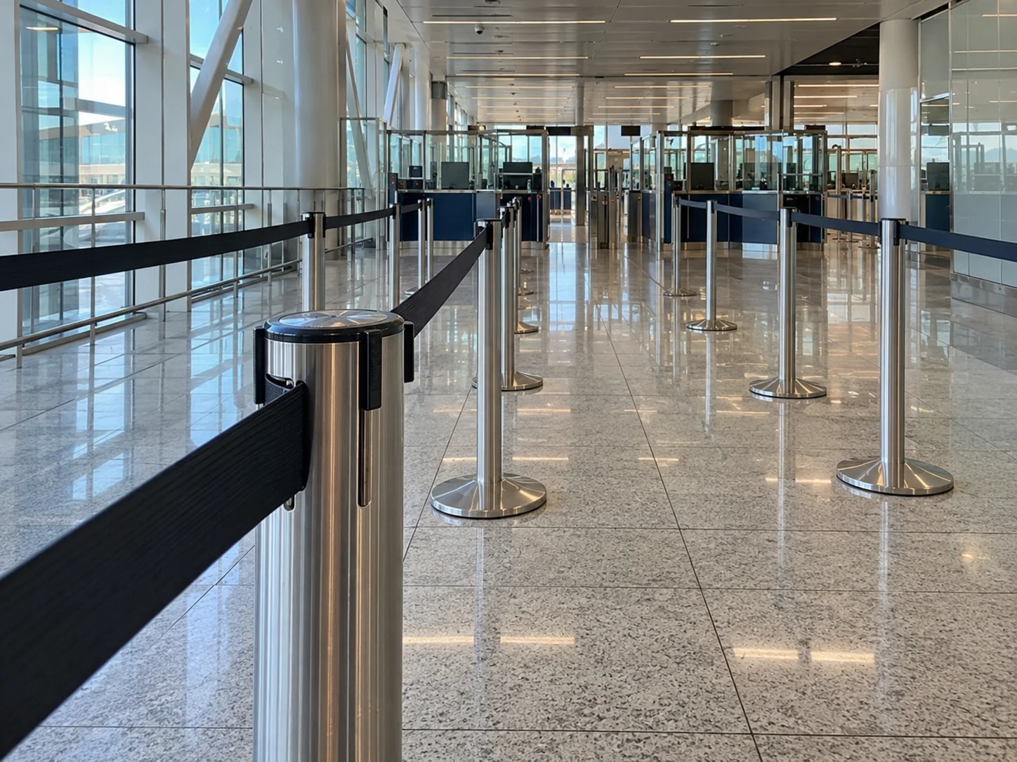 Corridoio aeroportuale verso il controllo passaporti.