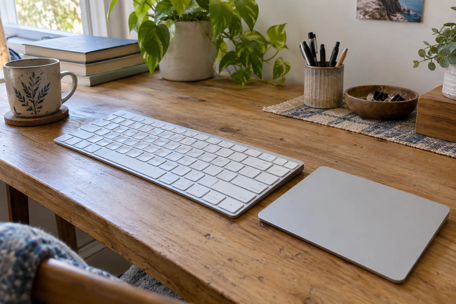 Tastiera e trackpad su una scrivania per organizzare l’acquisto online.